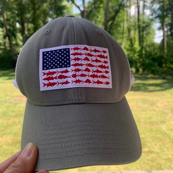 PFG Other - PFG Performance Fishing Gear Columbia Gray & White Ball Cap Hat - USA flag